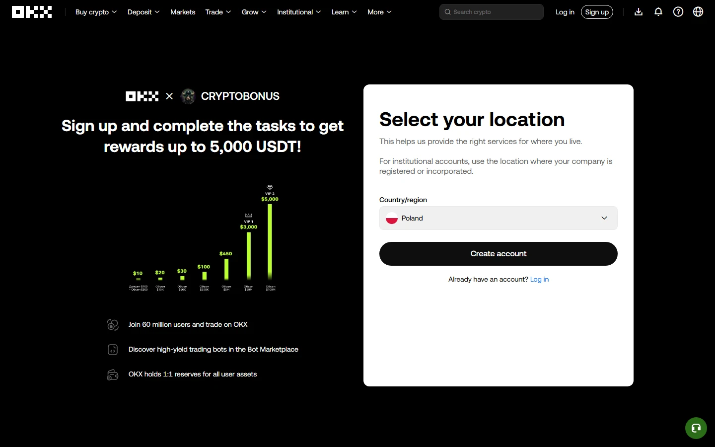 OKX official new user bonus page showing welcome package — desktop screenshot June 2026